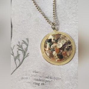 Vintage Gold Pendant Necklace with Multicolor Stone Inlay